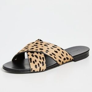 Jenni Kayne Leopard Print Cross-Band Slide Sandals - Tan and Black